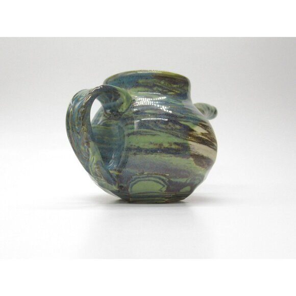 Handmade Ceramic Teapot Artisan Handle & Abstract Green Blue Swirl Glaze Signed - Picture 7 of 16
